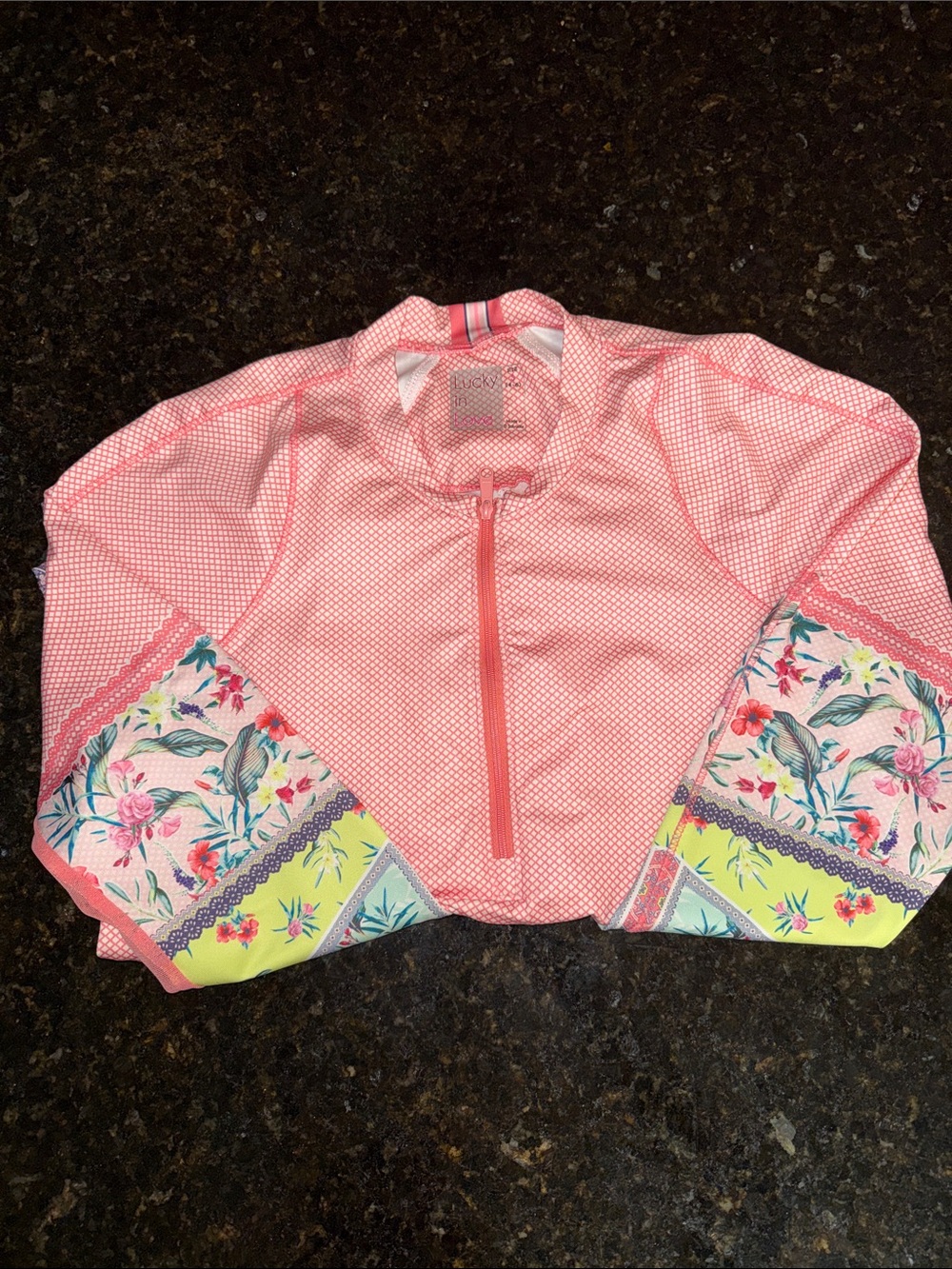 Lucky in Love Coral Pink Patterned Half-Zip Top Medium